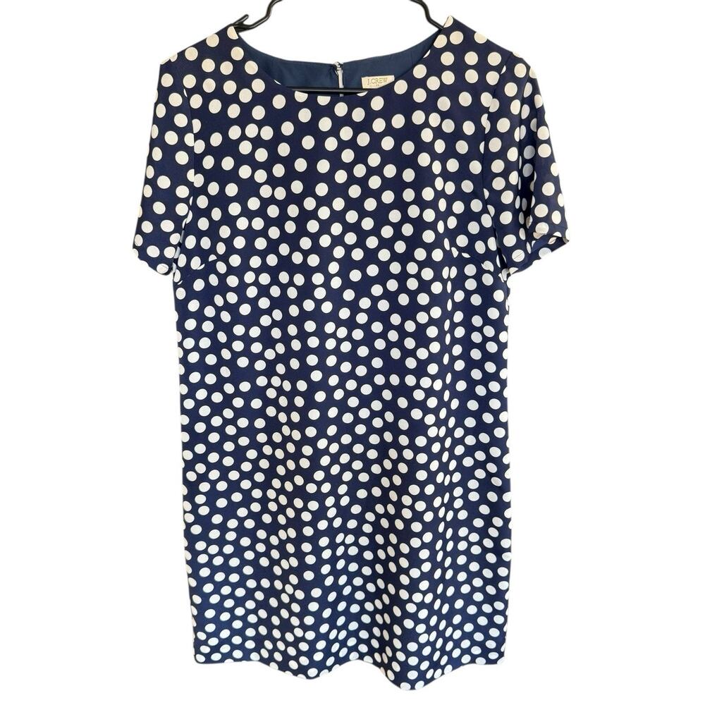 J. Crew Shift Dress Womens Navy White Polka Dot Short Sleeve Mini Size 8 Career